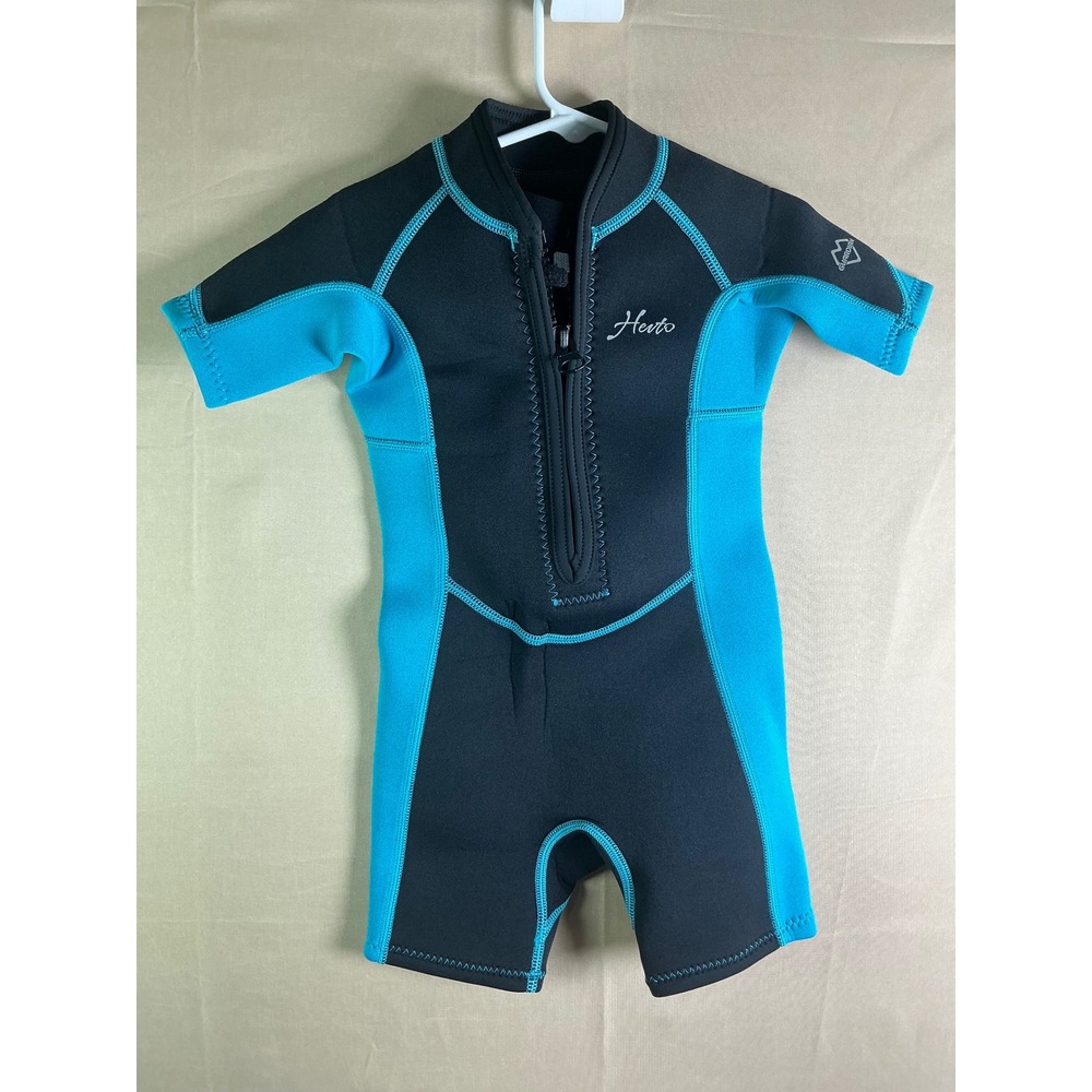 Hevto Kids Shorty Wetsuit Black‎ Blue 2mm Neoprene Front Zip Swim Suit Size 3